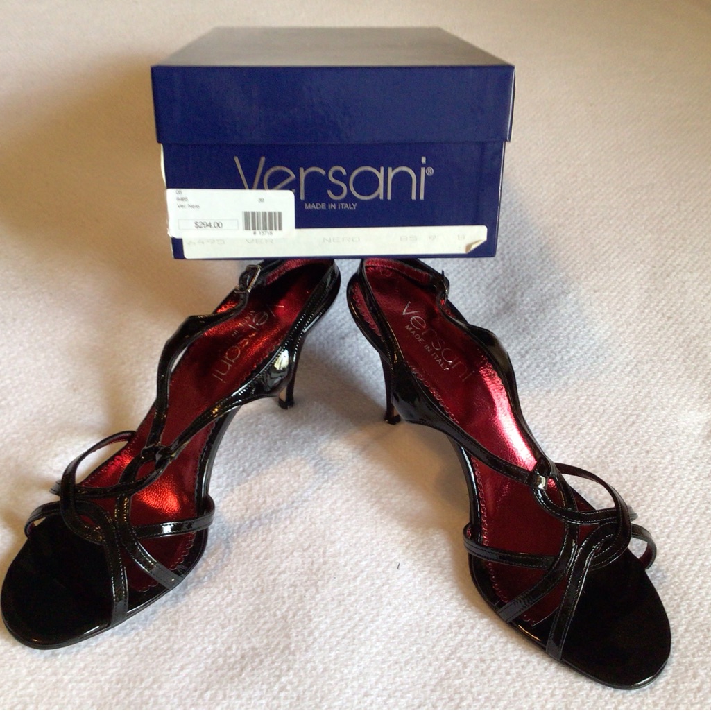 Nib Versani Black Leather Patent Strappy Sandal~9b